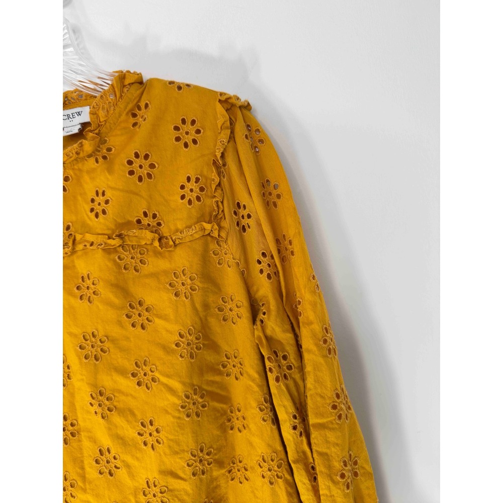 J.Crew Ruffleneck Eyelet Yoke Top Gold Yellow Women's Dainty Feminine Small - Picture 7 of 14